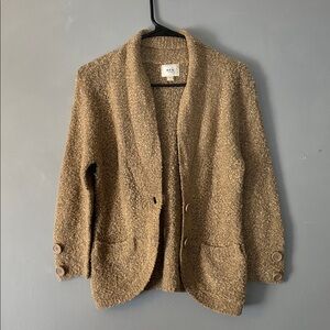 ECI Womens Small Brown Cozy Wool Textured Knit in Beige Button Pockets